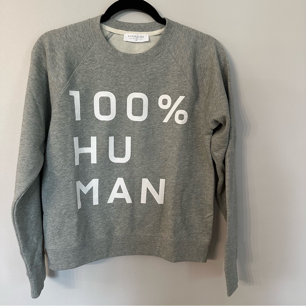 Everlane Grey Long Sleeve Cotton Crewneck 100% Human Sweatshirt Sz XS NWOT - Picture 2 of 7
